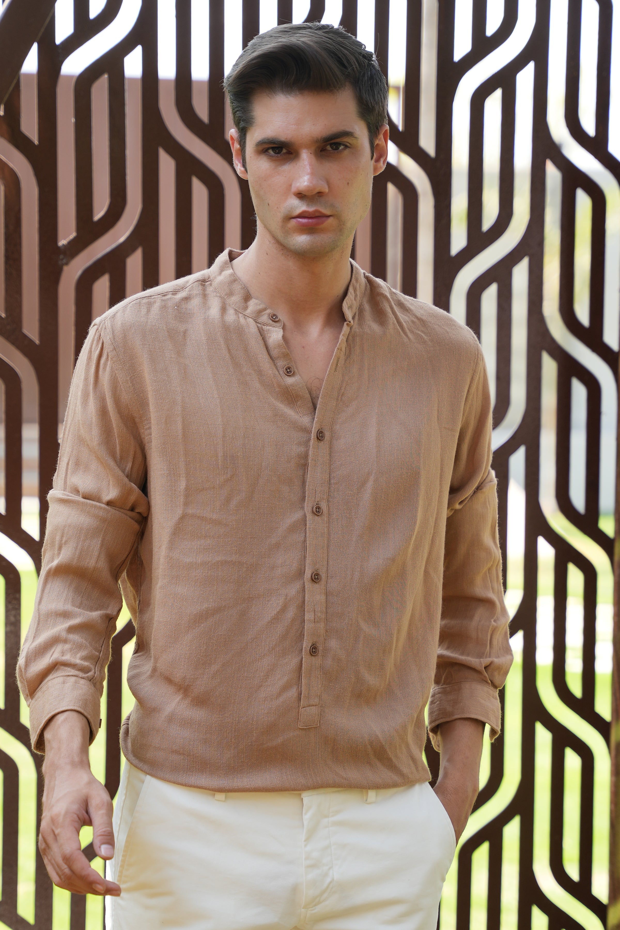 Men River Linen Kurta Khaki Vibe