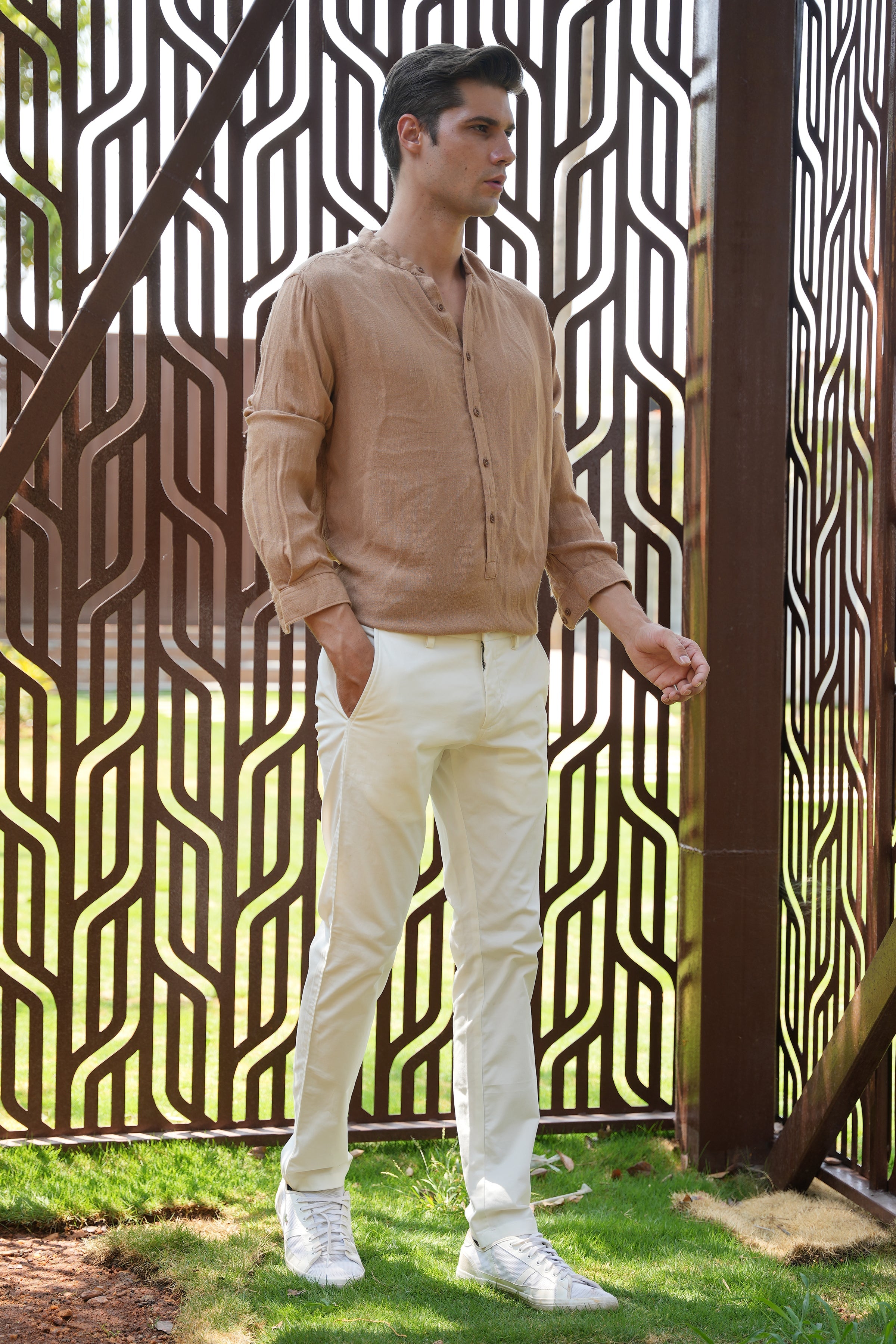 Men River Linen Kurta Khaki Vibe