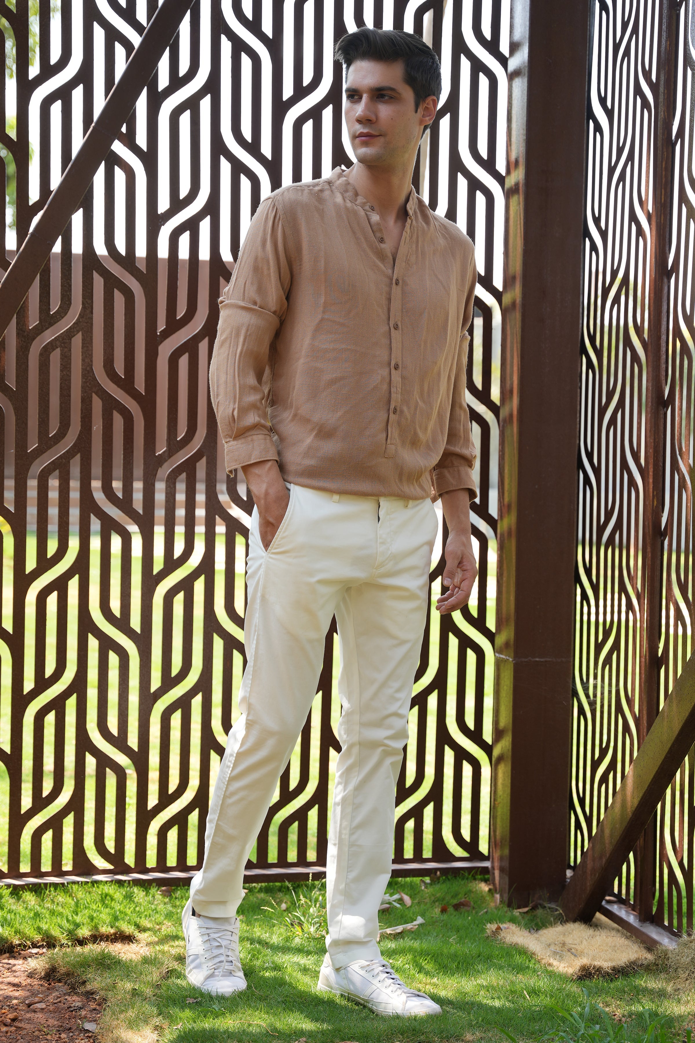 Men River Linen Kurta Khaki Vibe