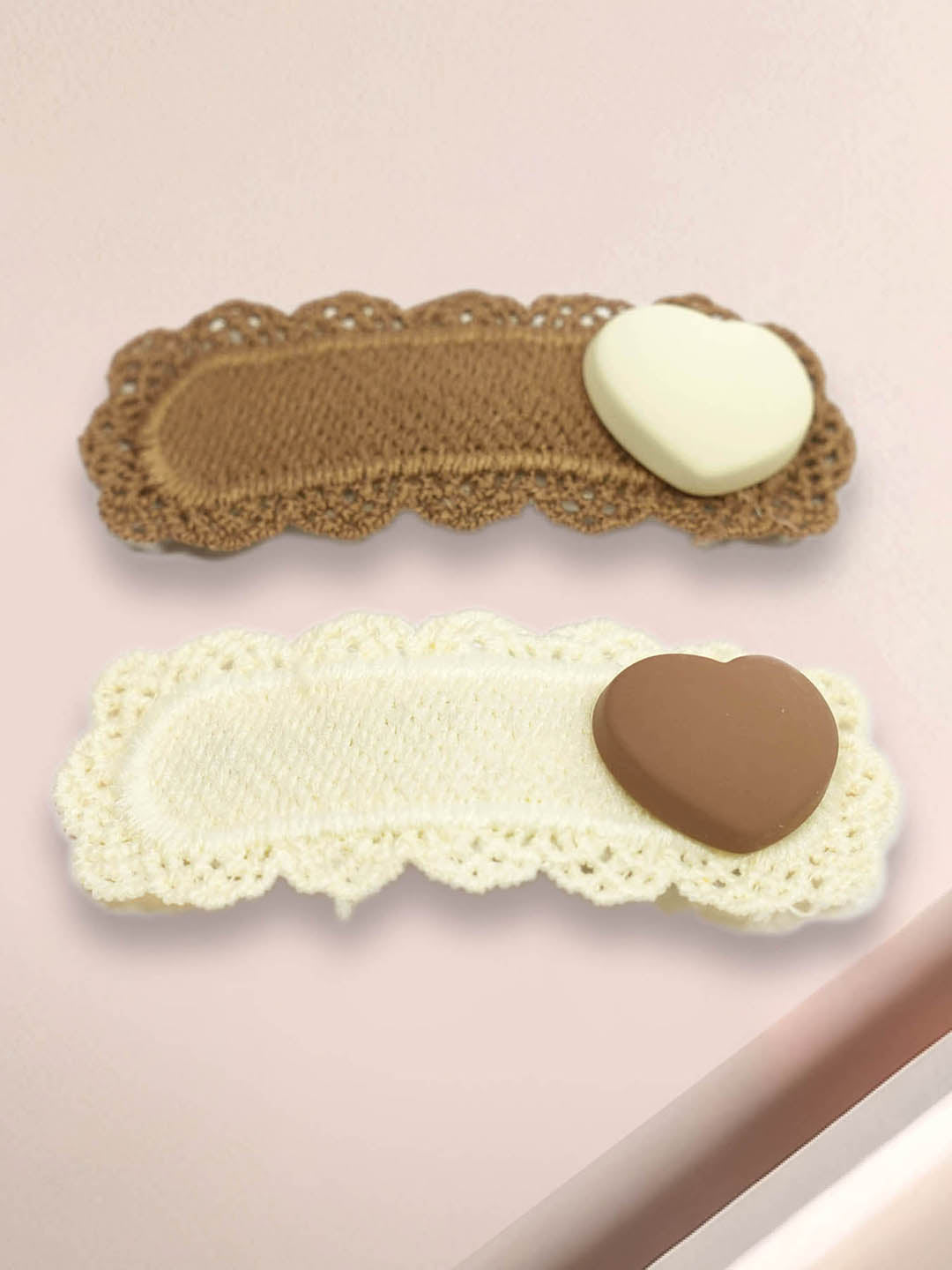 Women Brown Heart Pins Set Of 2