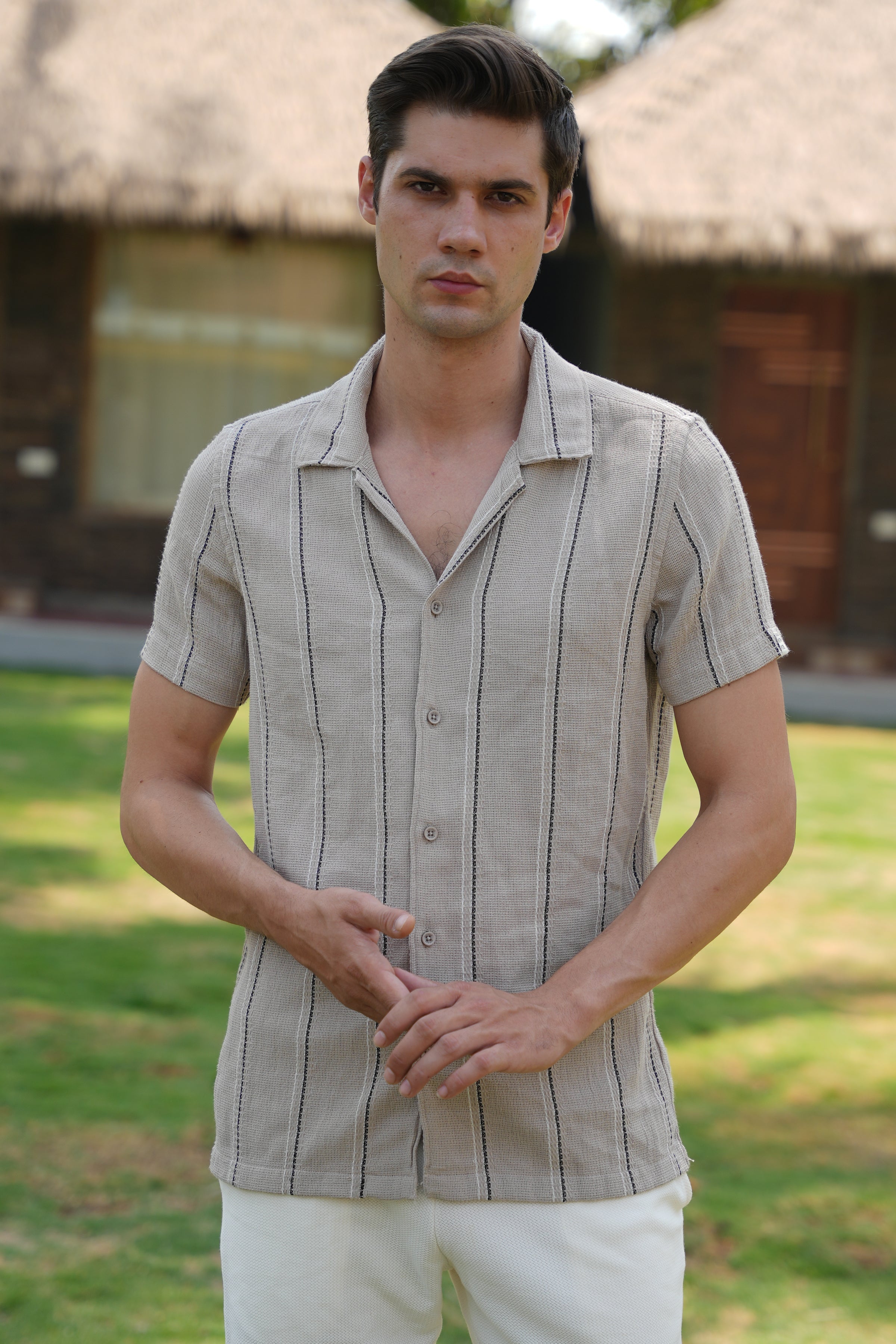 Men Mansion Striped Shirt Khaki Game