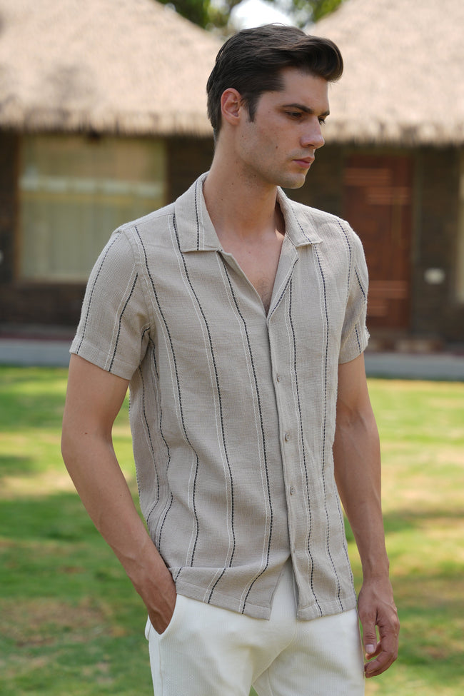 Men Mansion Striped Shirt Khaki Game