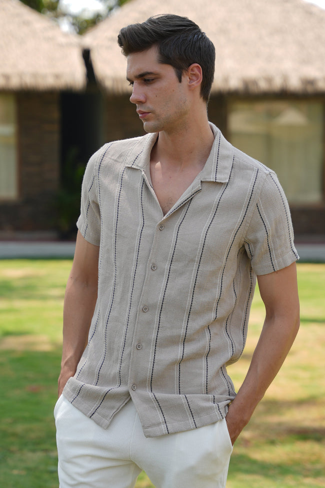 Men Mansion Striped Shirt Khaki Game