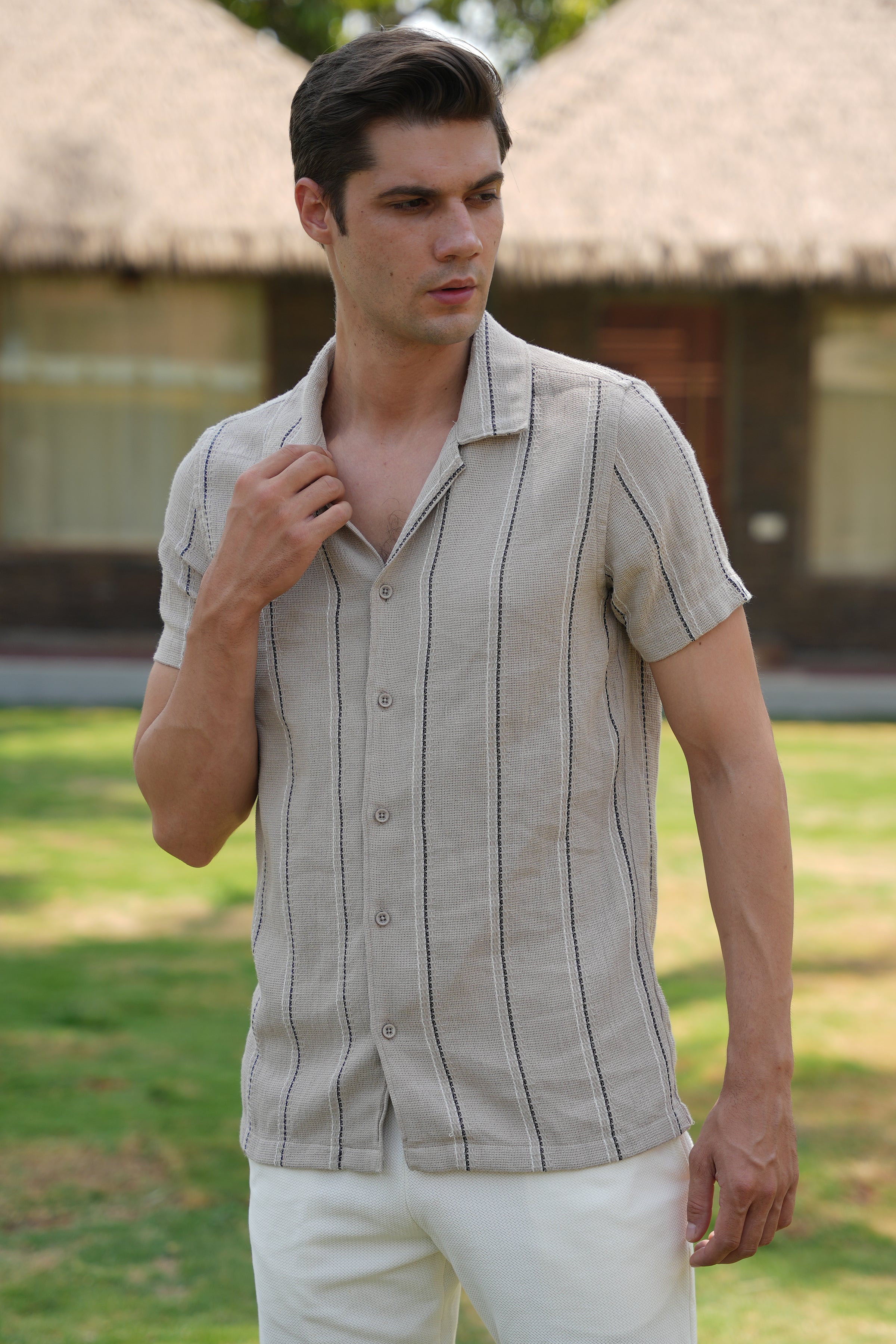 Men Mansion Striped Shirt Khaki Game
