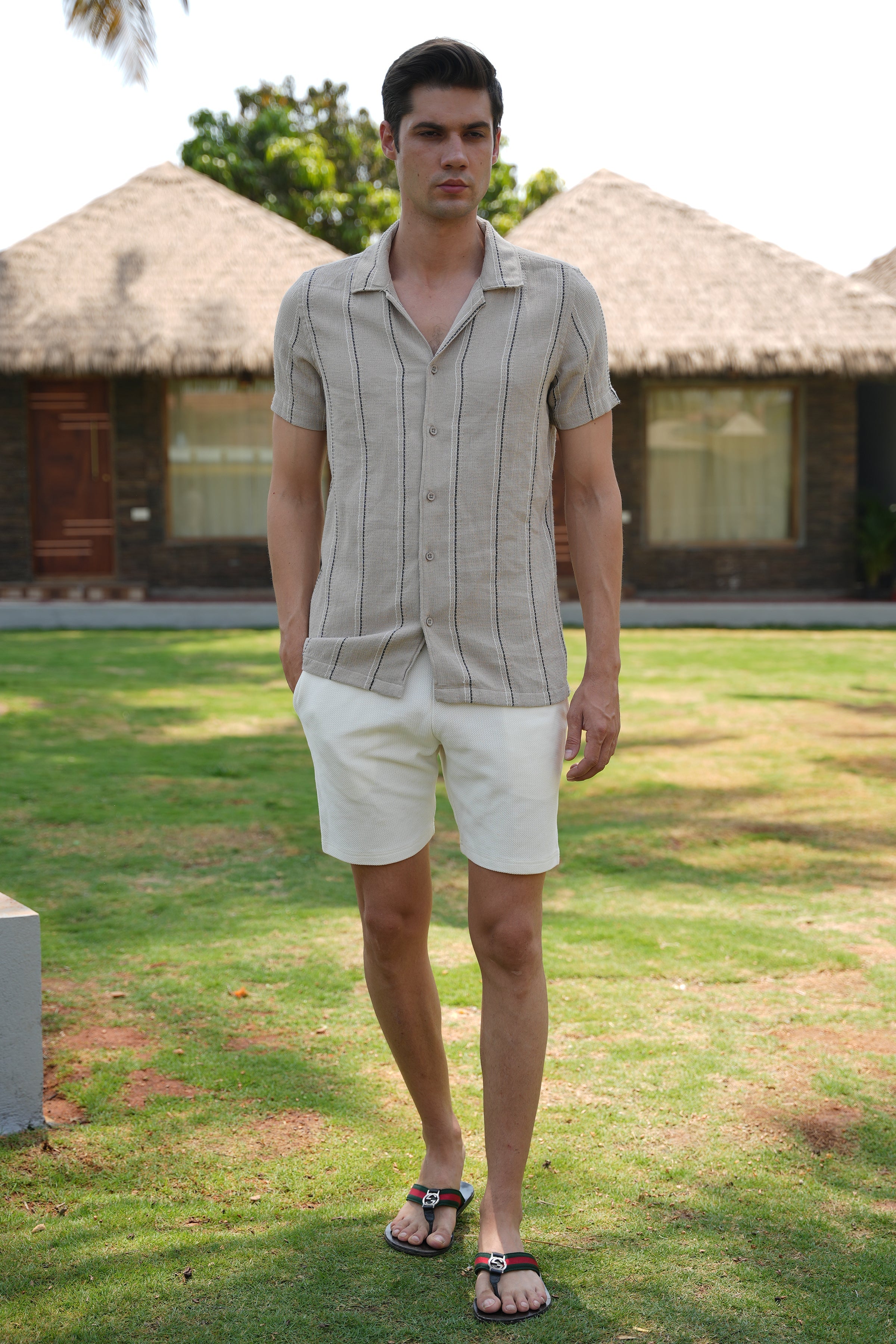 Men Mansion Striped Shirt Khaki Game