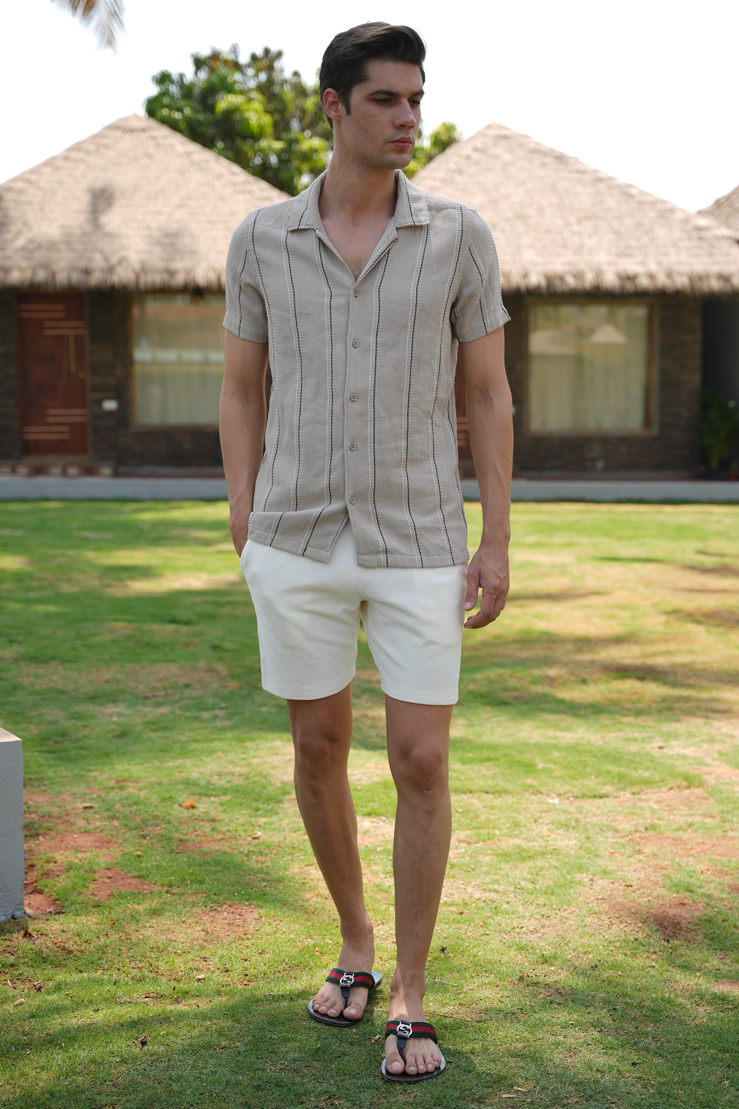 Men Mansion Striped Shirt Khaki Game