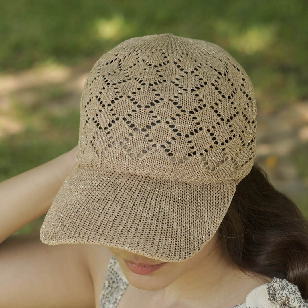 Beige Knitted Crochet Baseball Cap