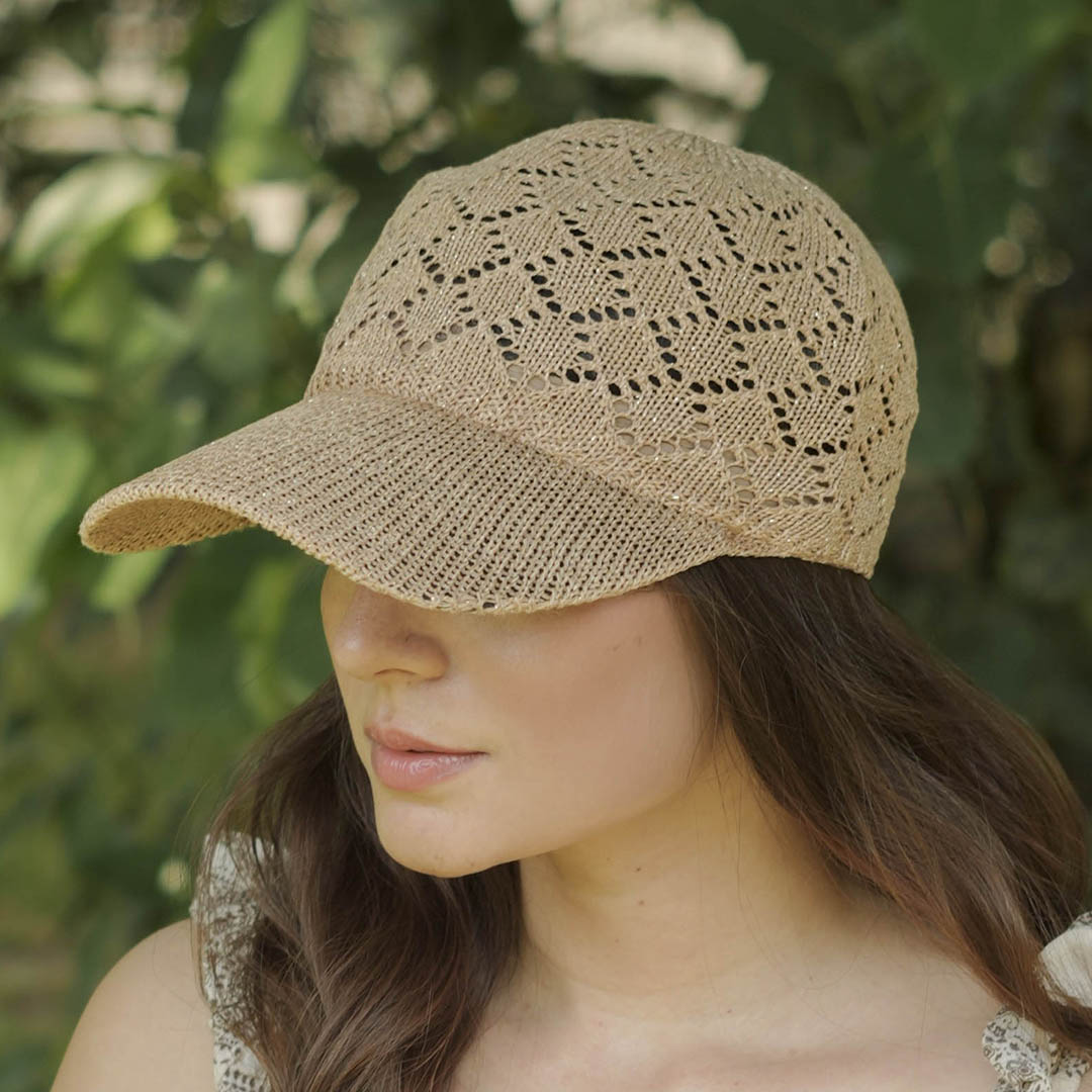 Beige Knitted Crochet Baseball Cap