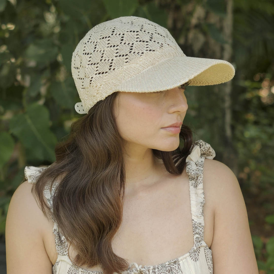 Beige Knitted Crochet Baseball Cap