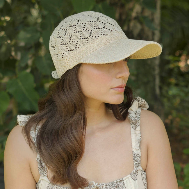 Beige Knitted Crochet Baseball Cap