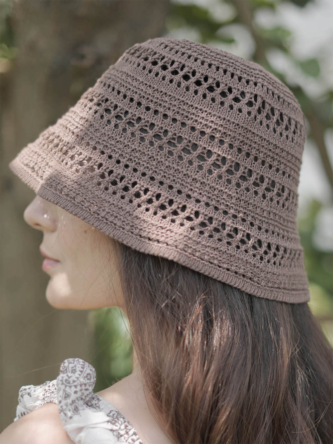 Brown Hollow Knitted Crochet Sun Bucket Hat