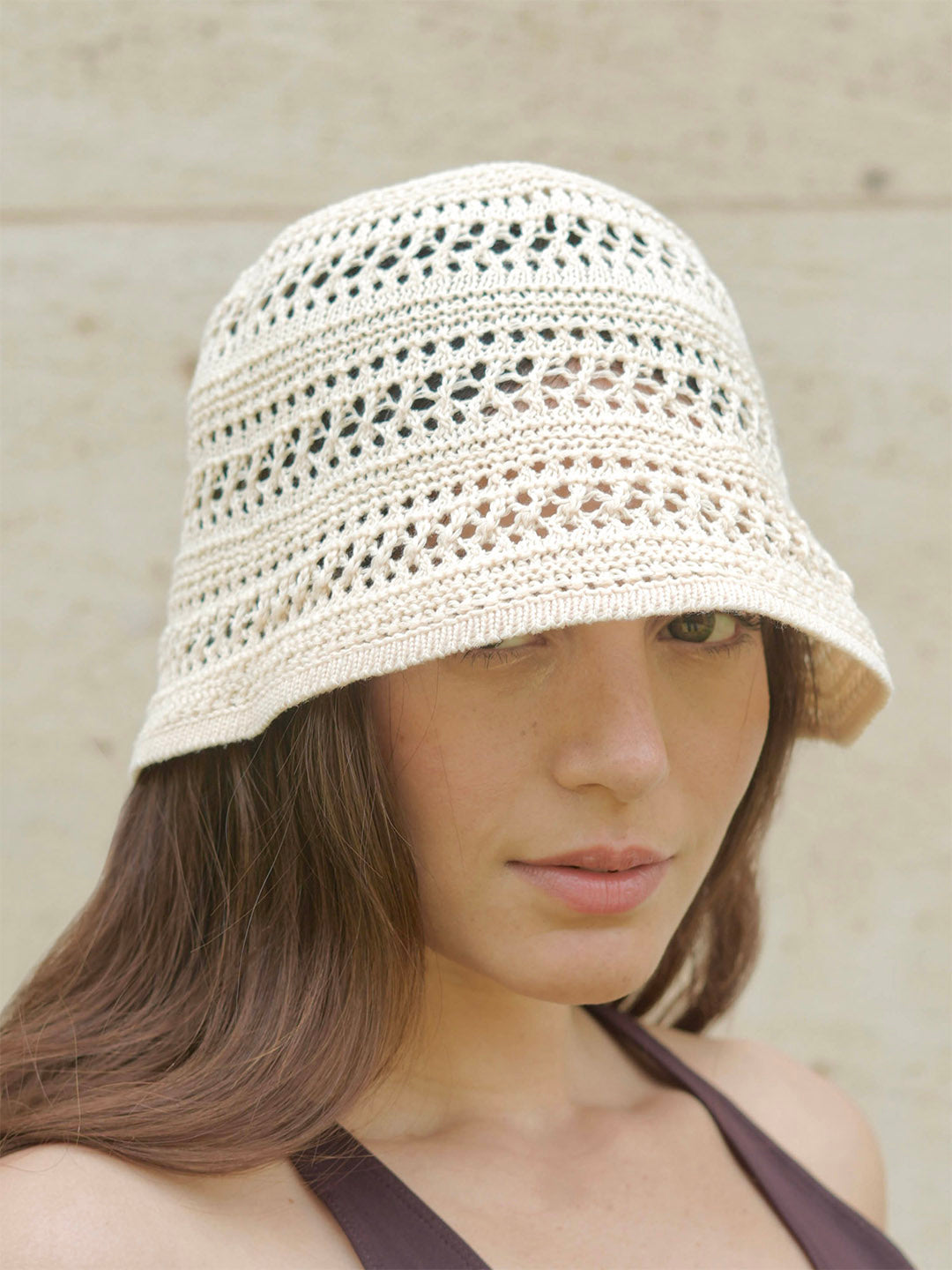 White Hollow Knitted Crochet Sun Bucket Hat