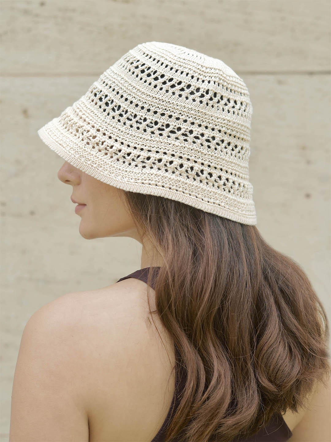 White Hollow Knitted Crochet Sun Bucket Hat