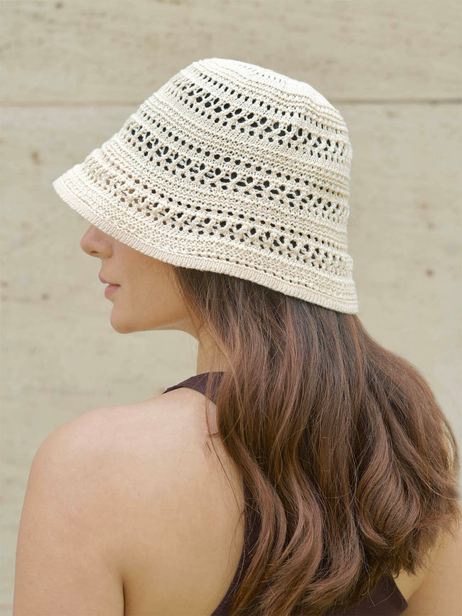 White Hollow Knitted Crochet Sun Bucket Hat