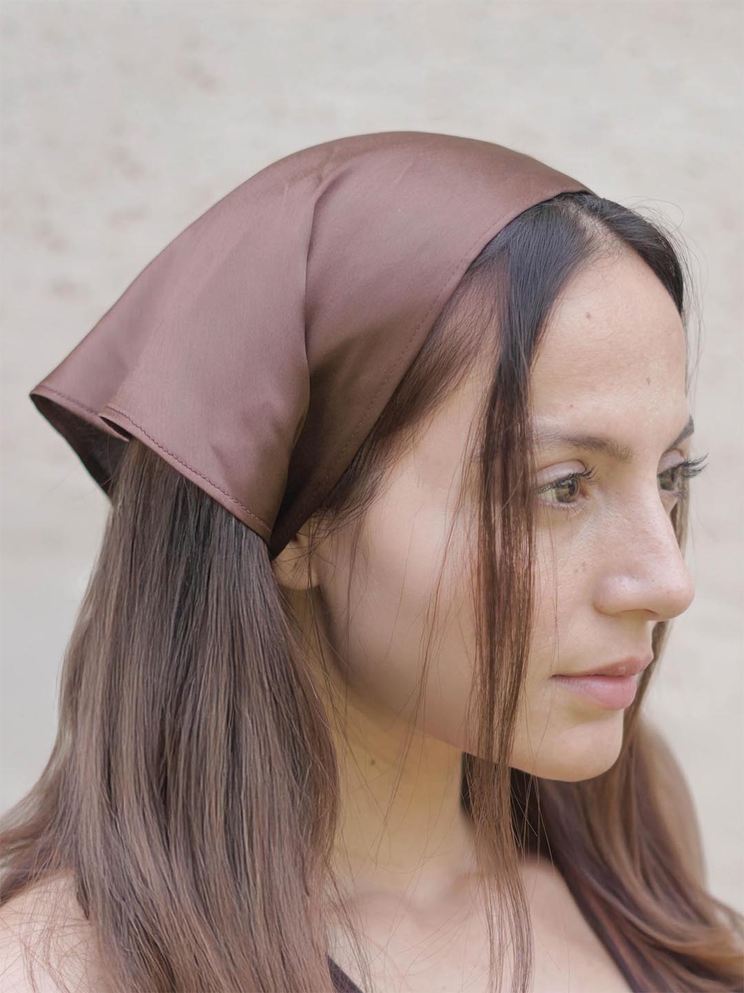 Multi Neutral Silk Satin Elastic Headscarf Set of 3