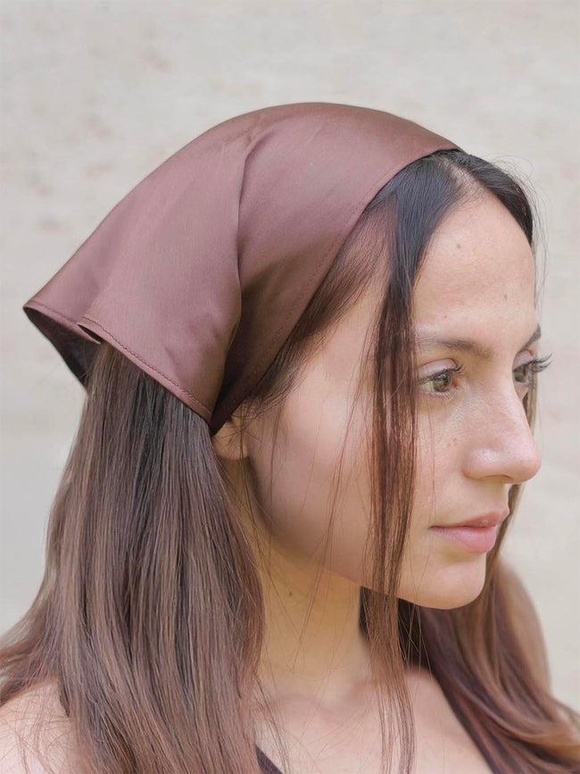 Multi Neutral Silk Satin Elastic Headscarf Set of 3