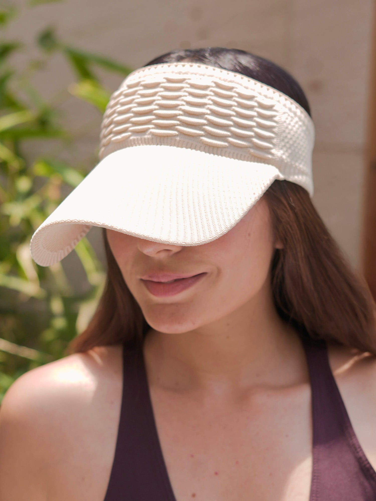 Beige Ribbed Sun Visor Cap