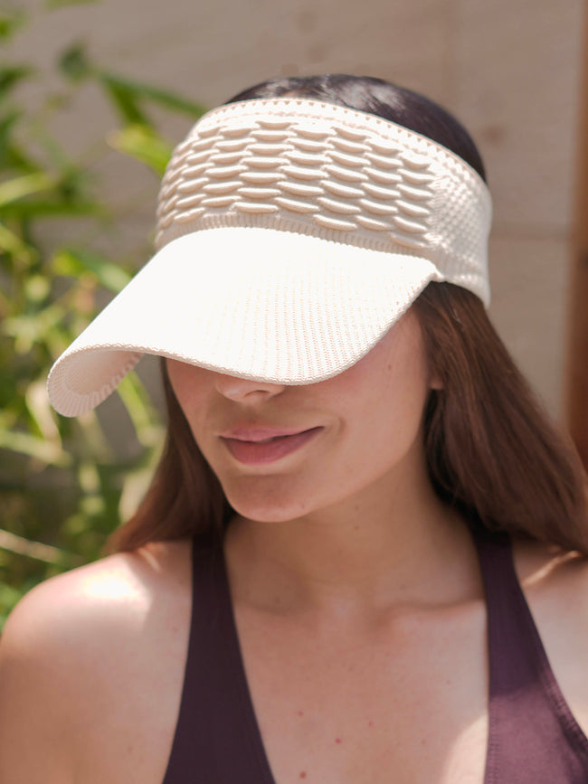 Beige Ribbed Sun Visor Cap