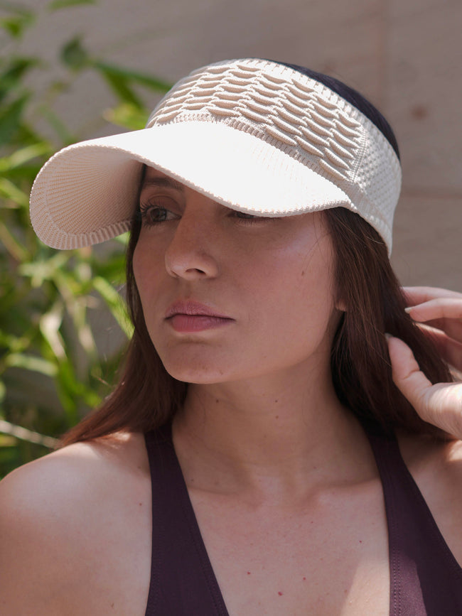 Beige Ribbed Sun Visor Cap