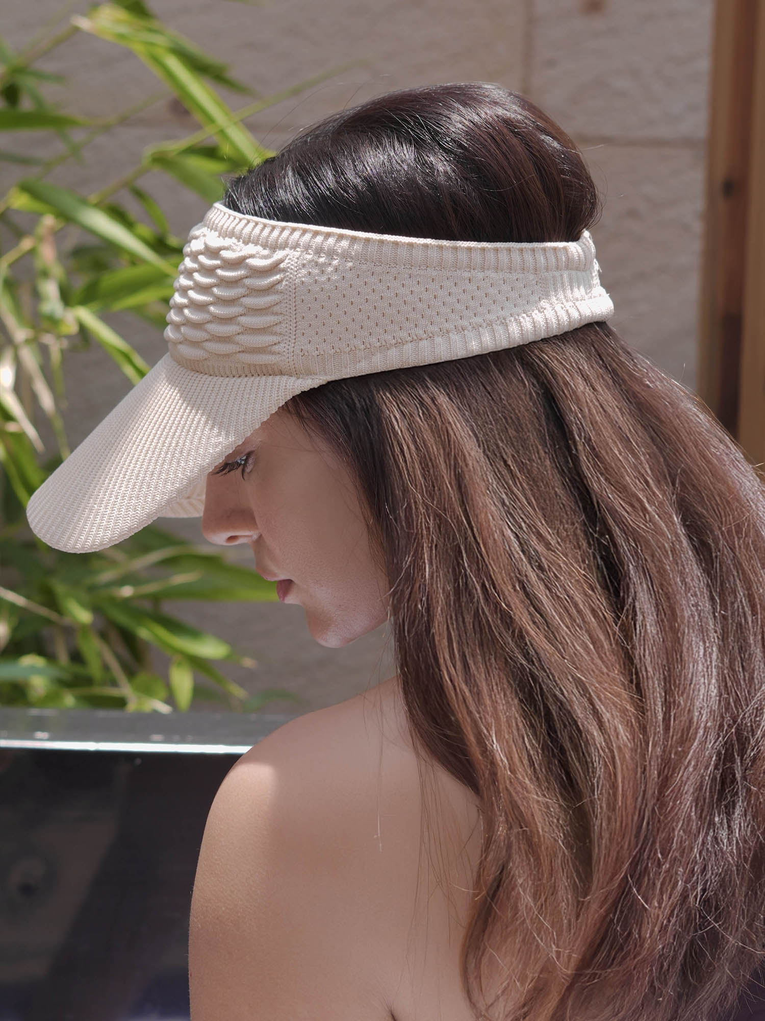 Beige Ribbed Sun Visor Cap