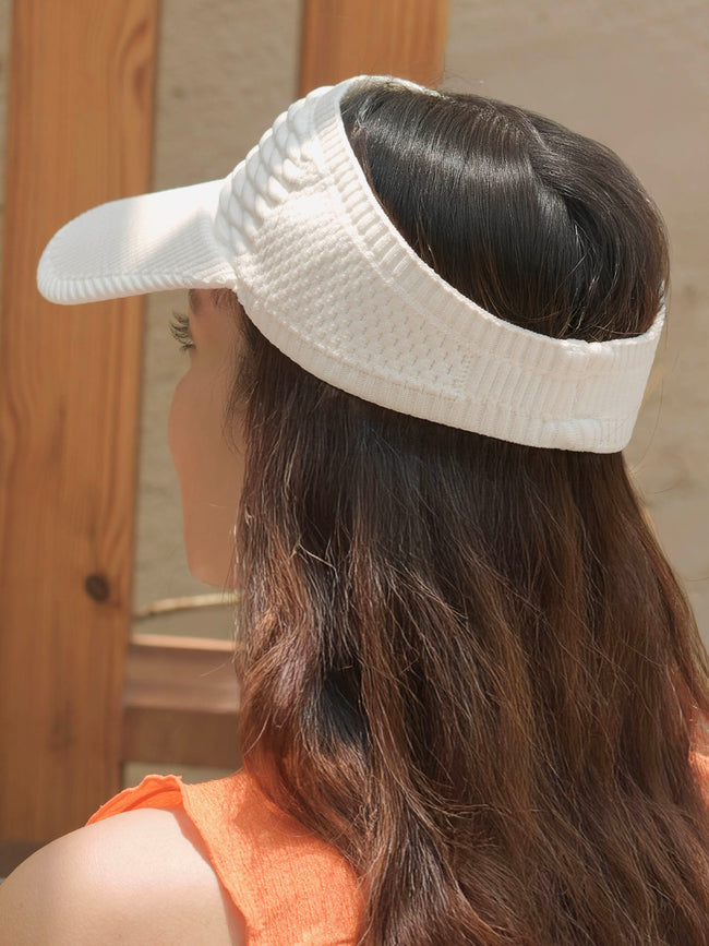 White Ribbed Sun Visor Cap