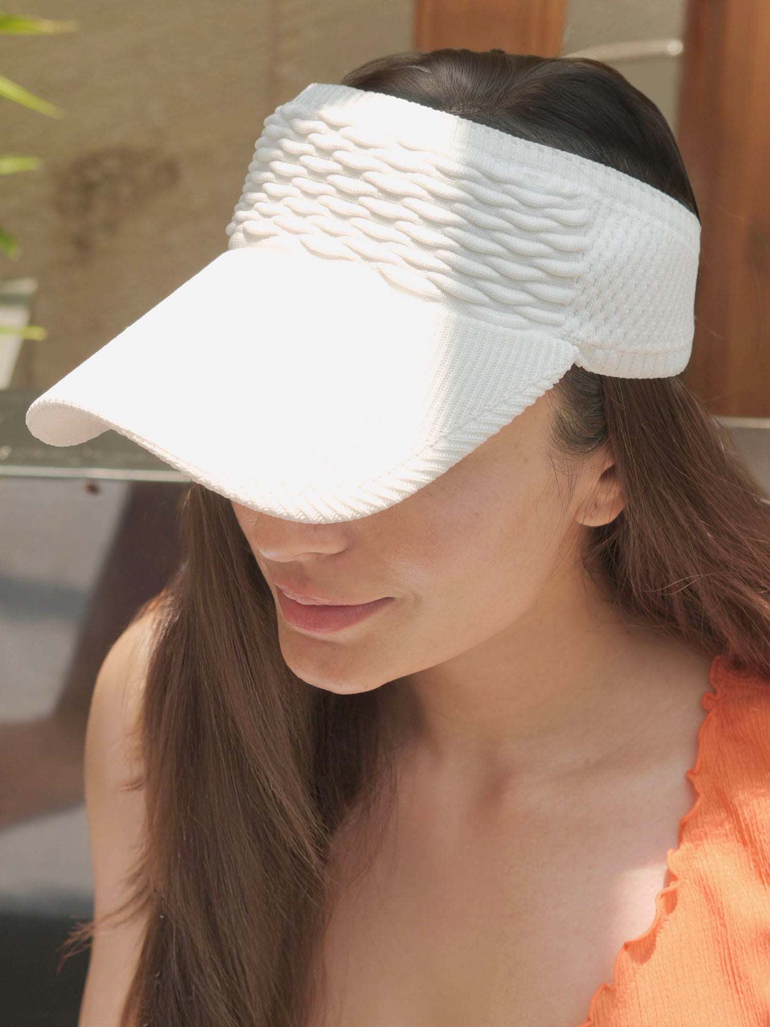 White Ribbed Sun Visor Cap