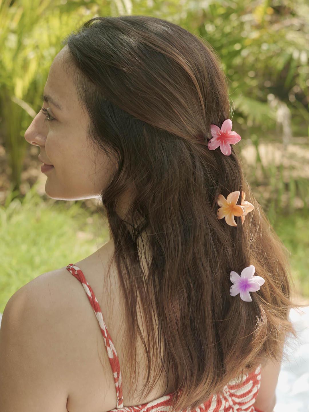 Multi Flower Hair Claw Clips with Free Pouch Set of 6