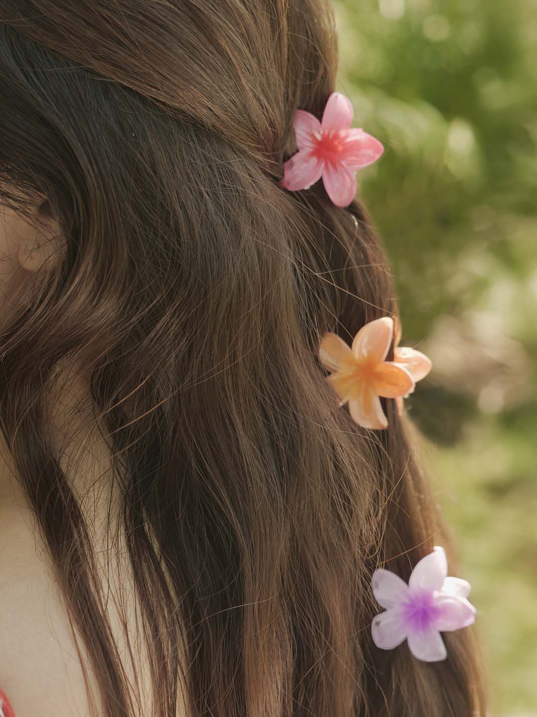 Multi Flower Hair Claw Clips with Free Pouch Set of 6