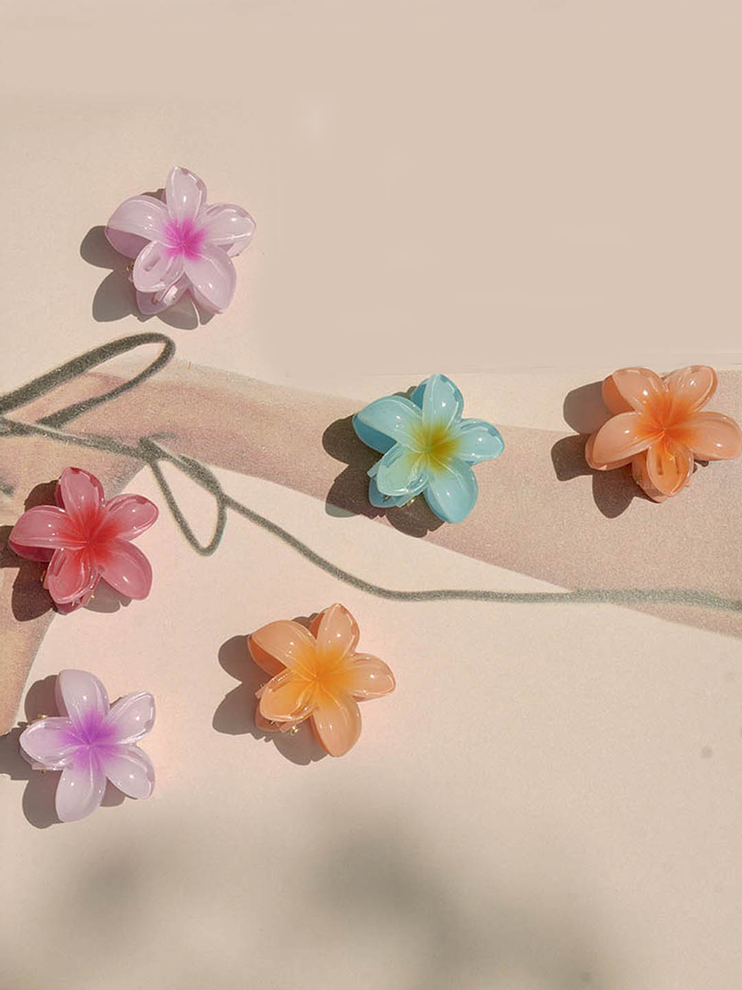Multi Flower Hair Claw Clips with Free Pouch Set of 6
