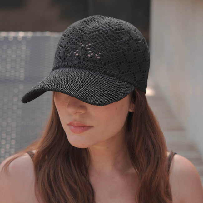 Black Knitted Crochet Baseball Cap
