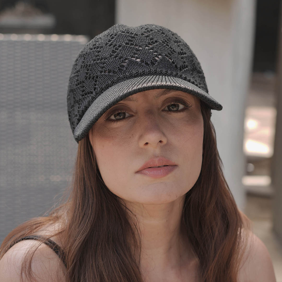 Black Knitted Crochet Baseball Cap
