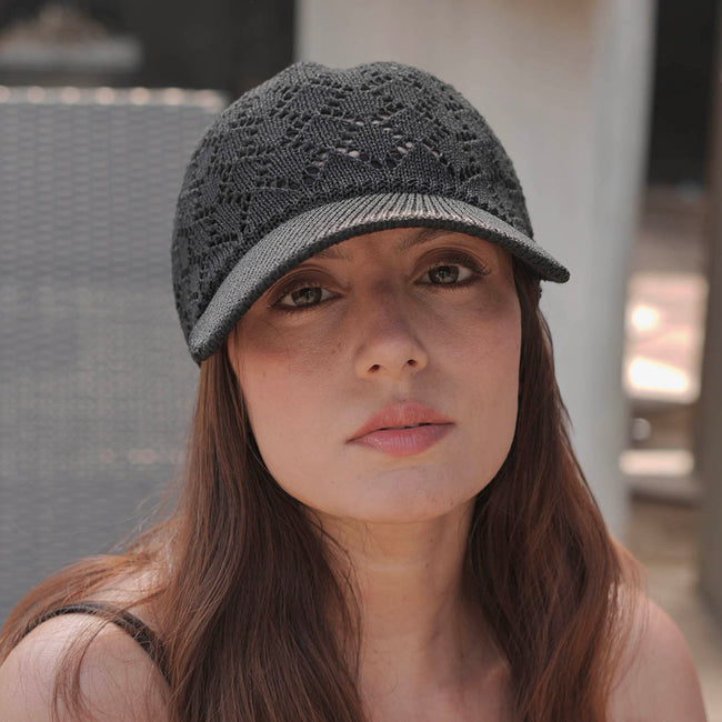 Black Knitted Crochet Baseball Cap