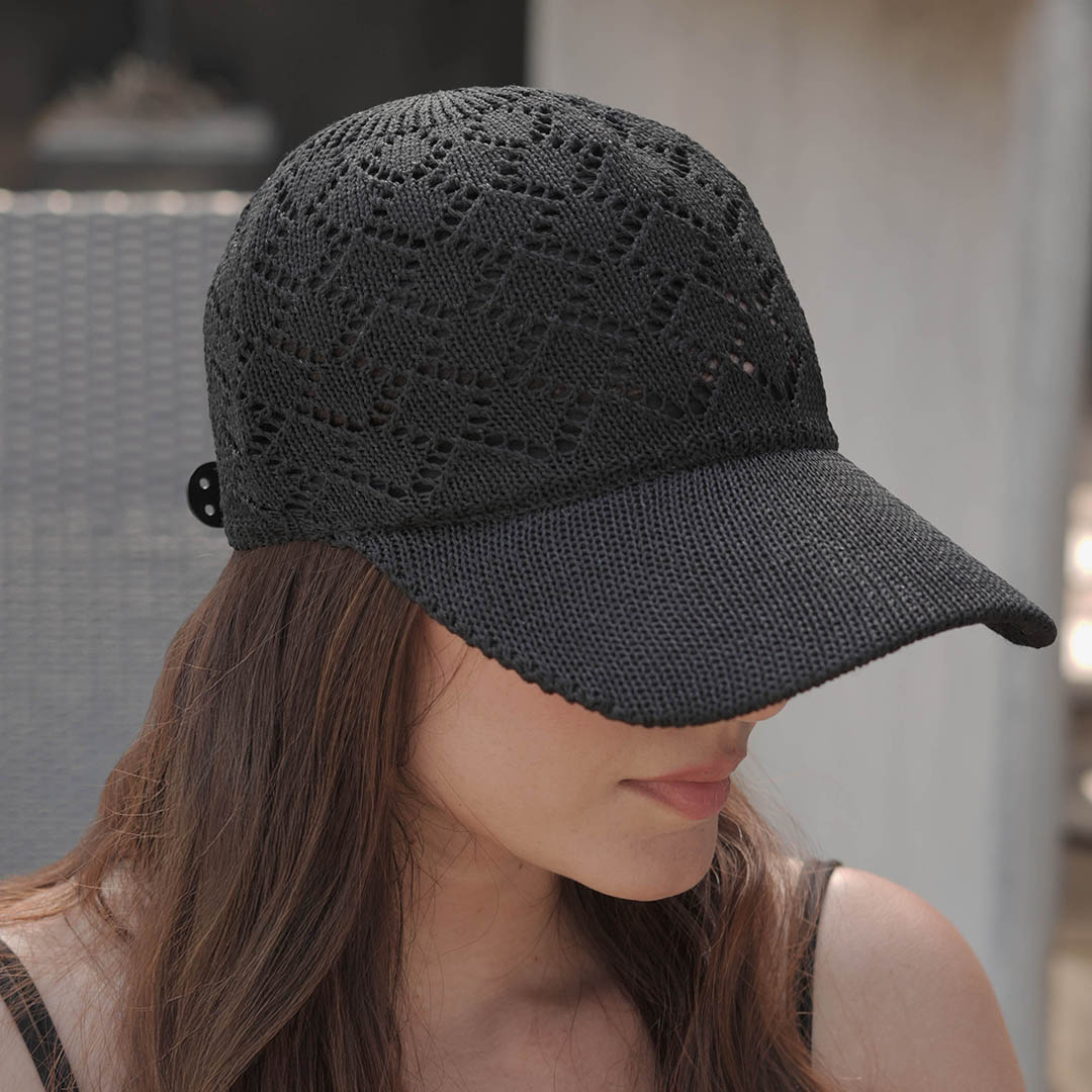 Black Knitted Crochet Baseball Cap