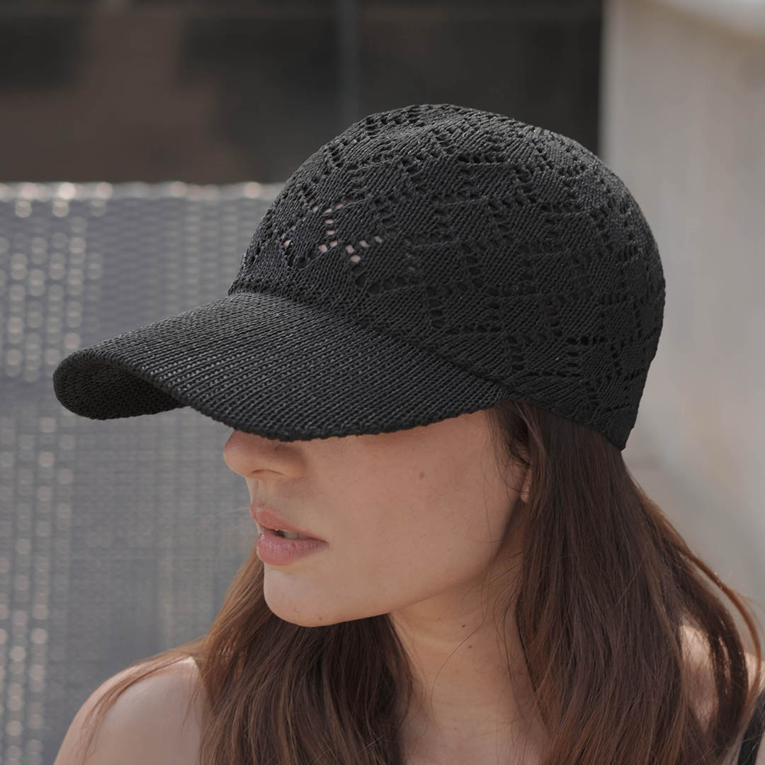 Black Knitted Crochet Baseball Cap