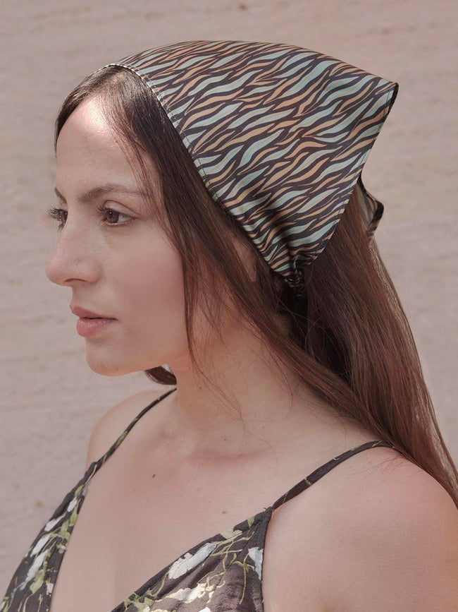 Green Zebra Patterned Headscarf