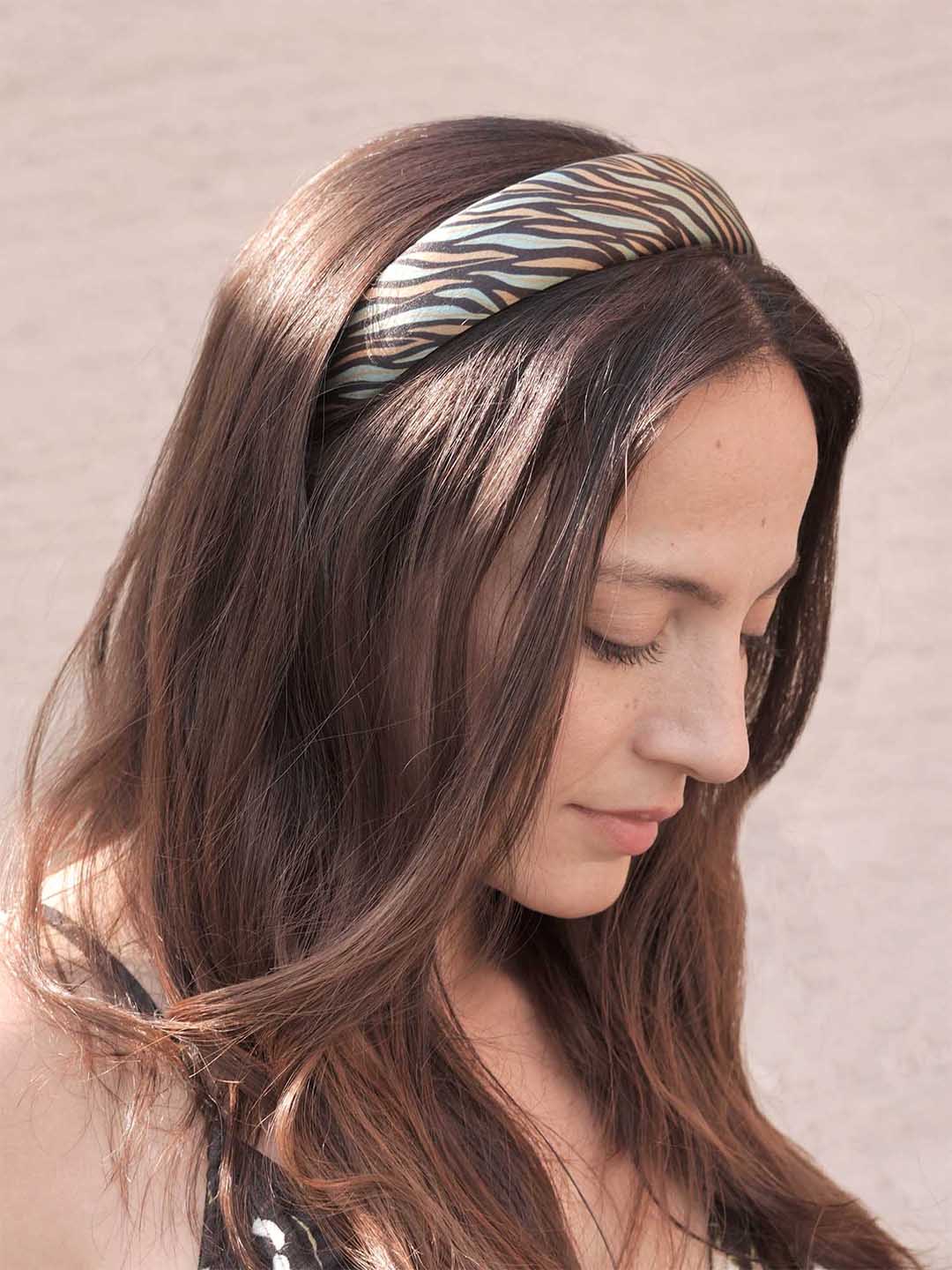 Women Green Zebra Puff Hair Band