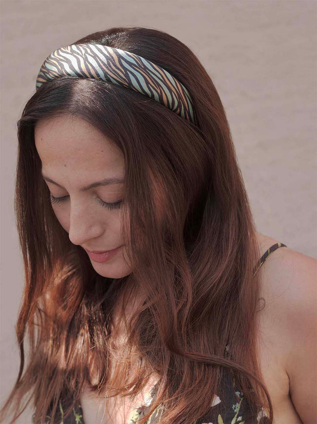 Women Green Zebra Puff Hair Band