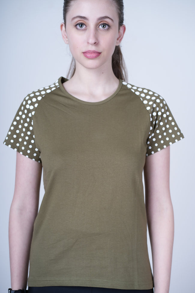 Womens Olive Cotton Regular T-Shirt