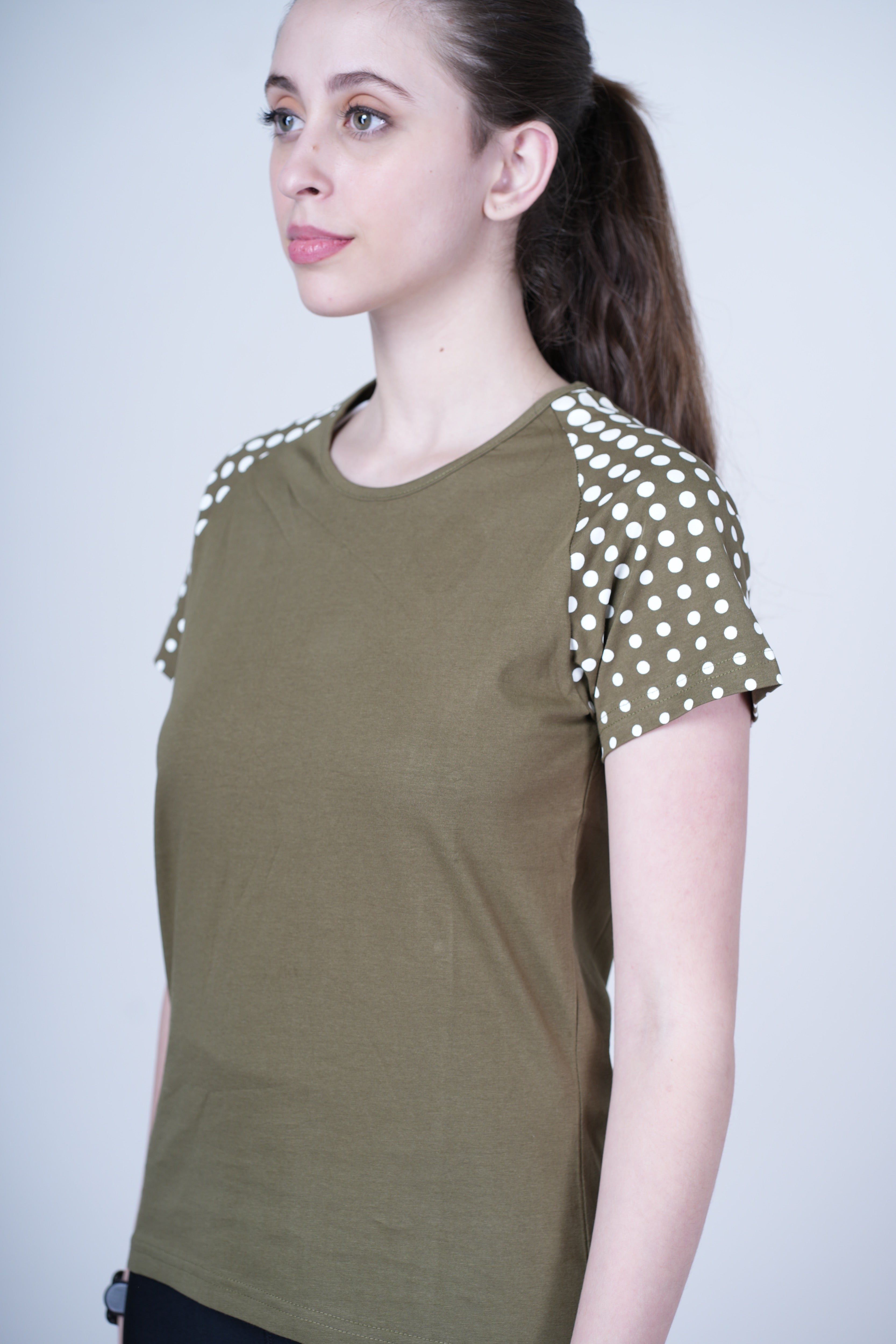 Womens Olive Cotton Regular T-Shirt