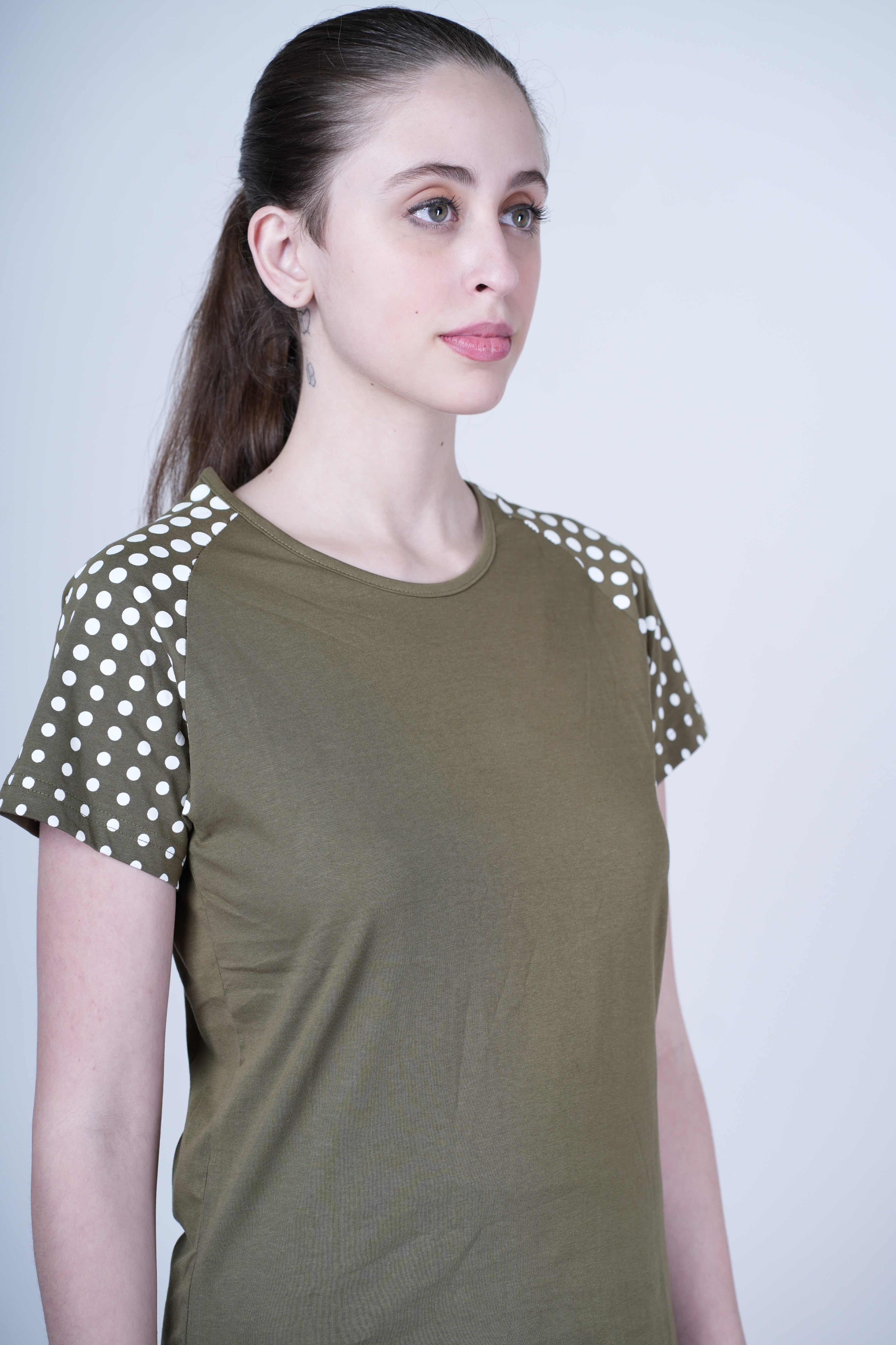 Womens Olive Cotton Regular T-Shirt