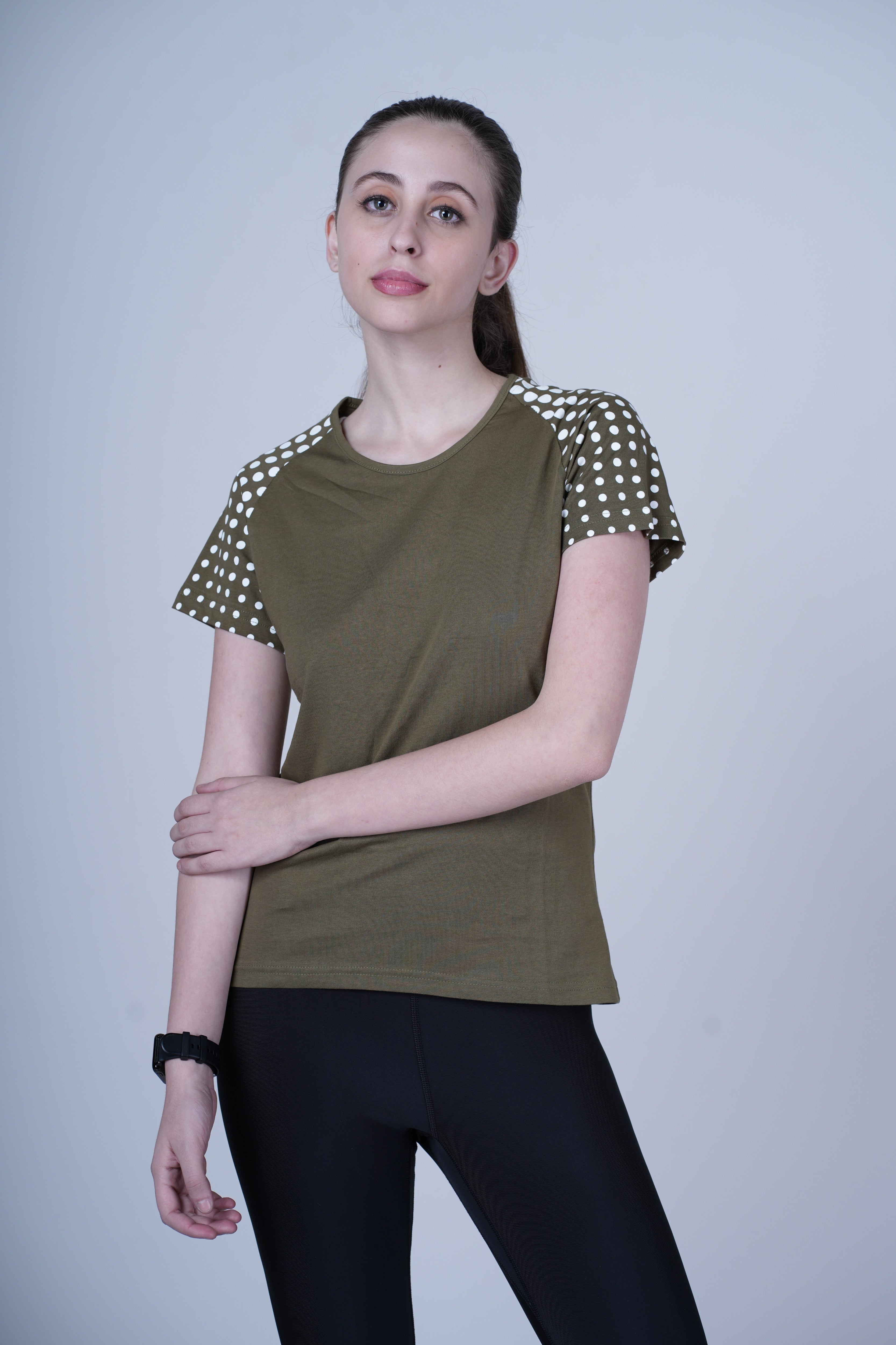 Womens Olive Cotton Regular T-Shirt