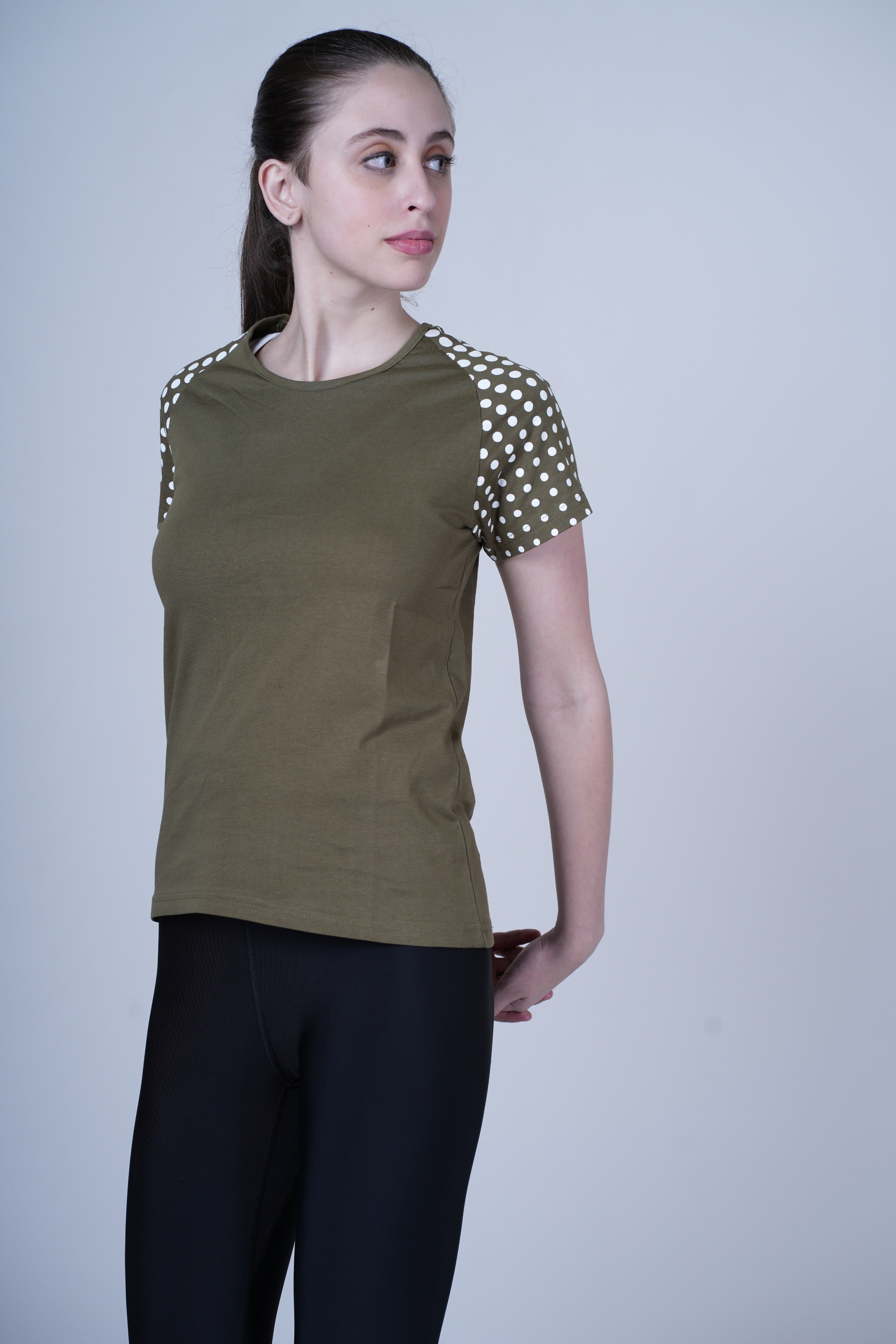 Womens Olive Cotton Regular T-Shirt