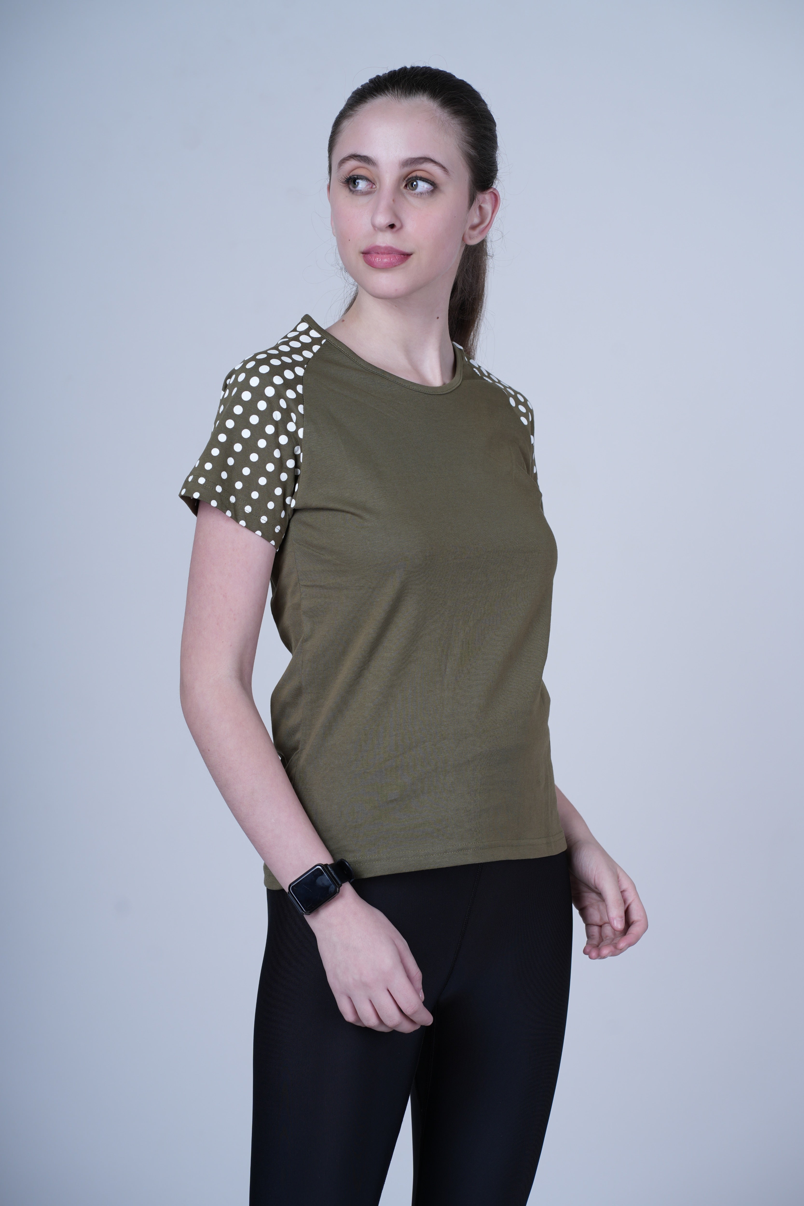 Womens Olive Cotton Regular T-Shirt