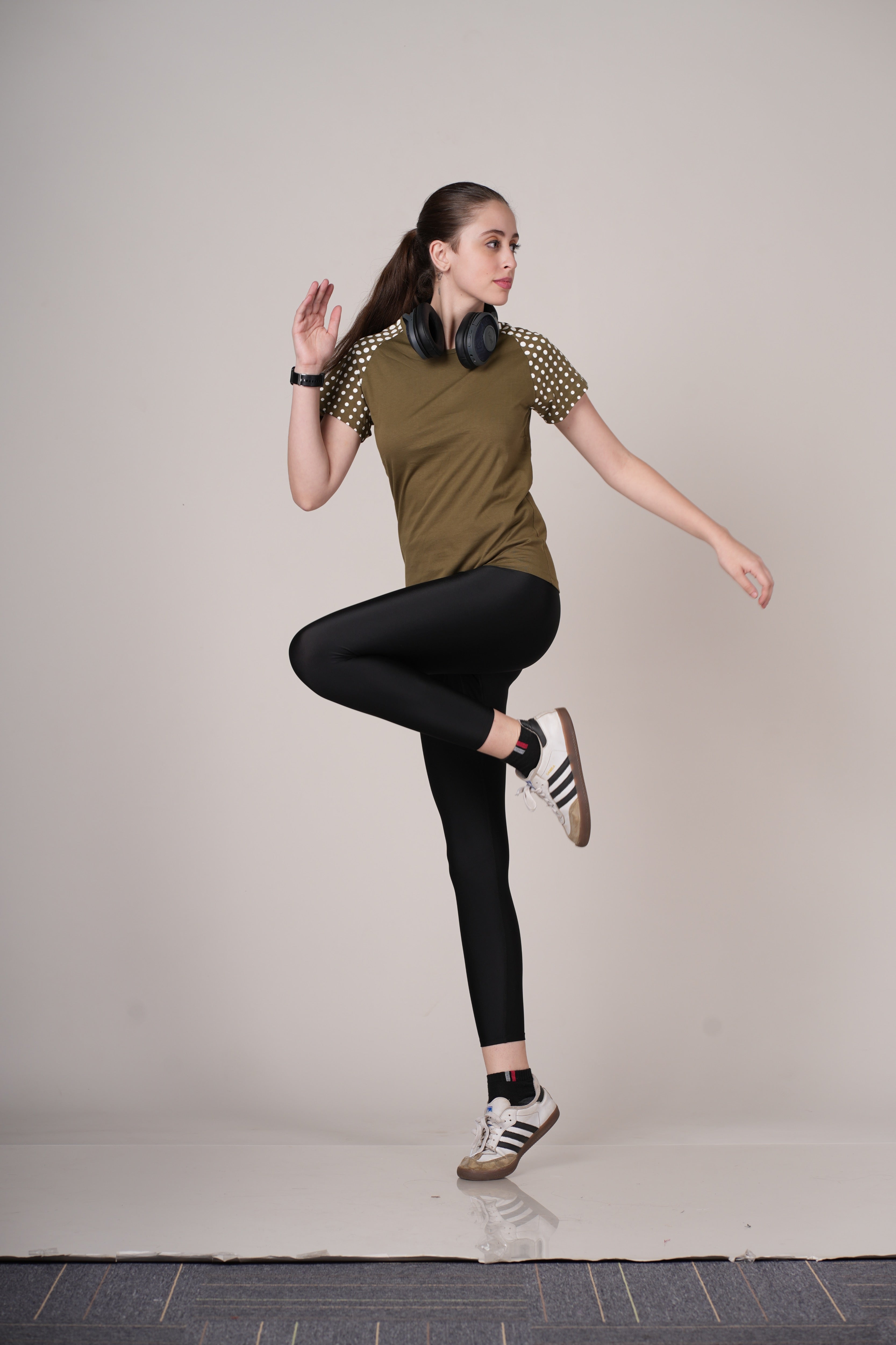 Womens Olive Cotton Regular T-Shirt