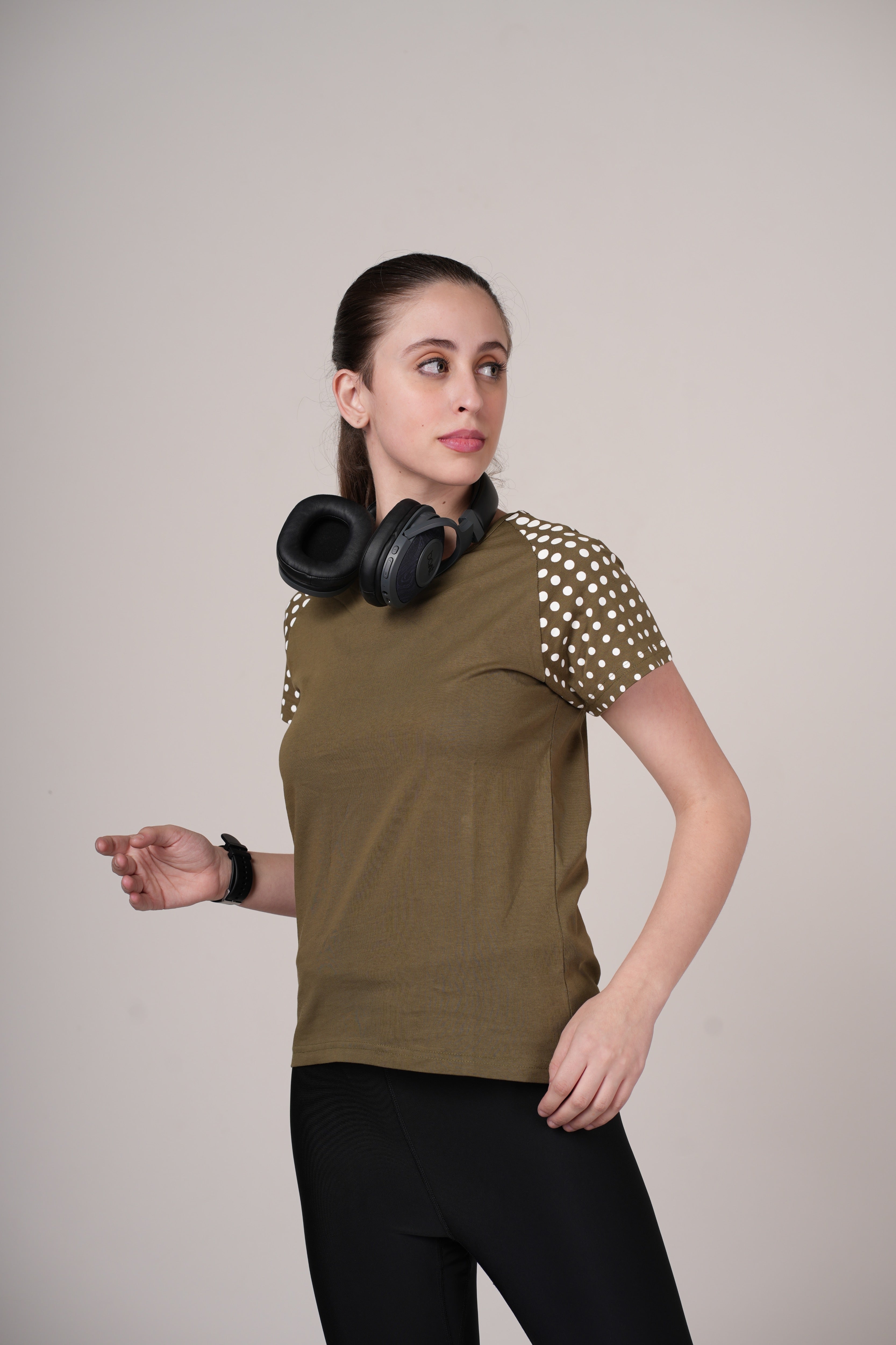 Womens Olive Cotton Regular T-Shirt