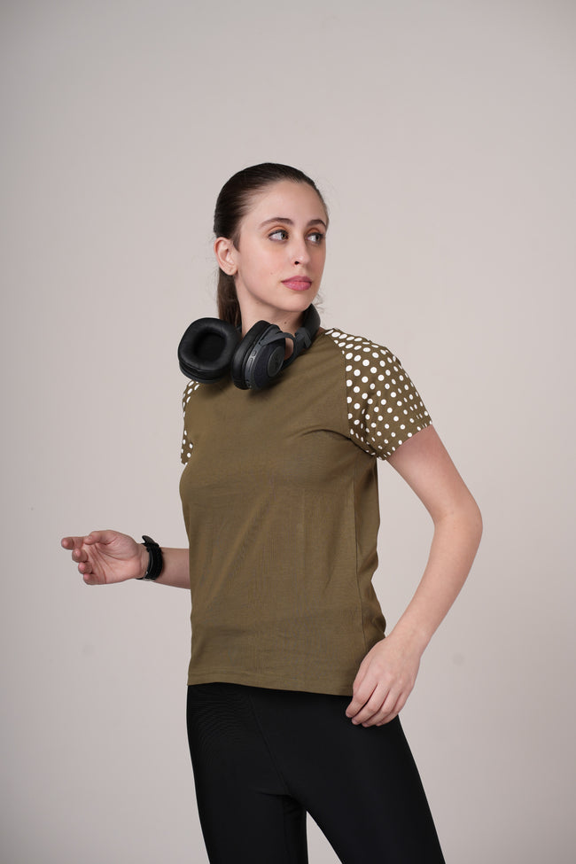 Womens Olive Cotton Regular T-Shirt