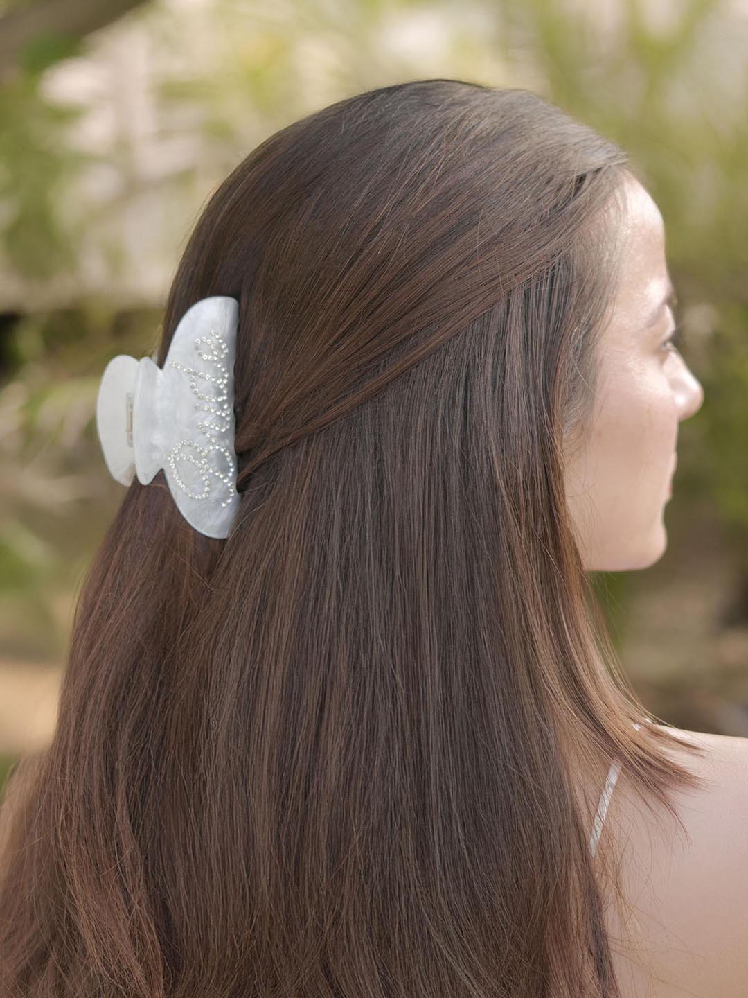 Women White Holographic Bride Claw Clip
