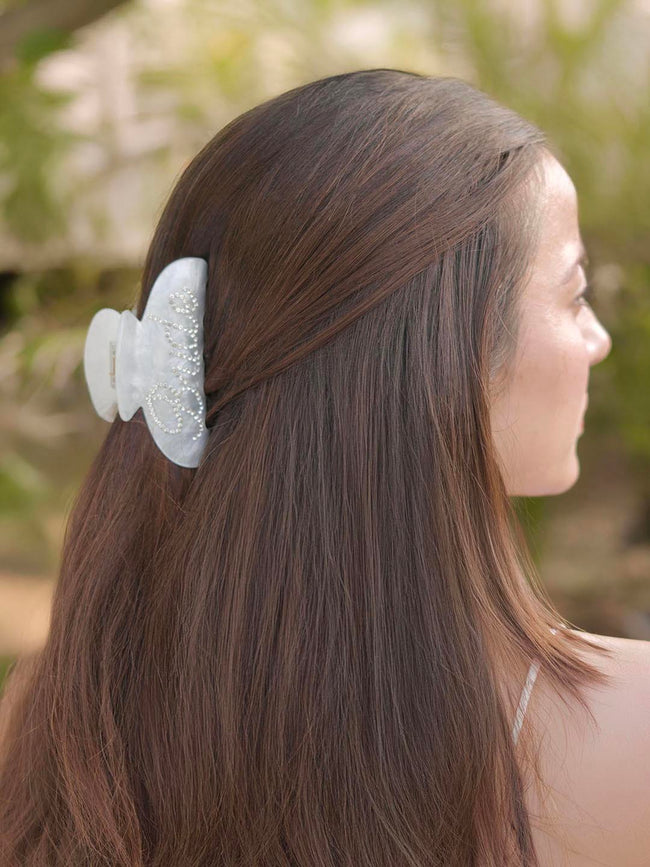 Women White Holographic Bride Claw Clip