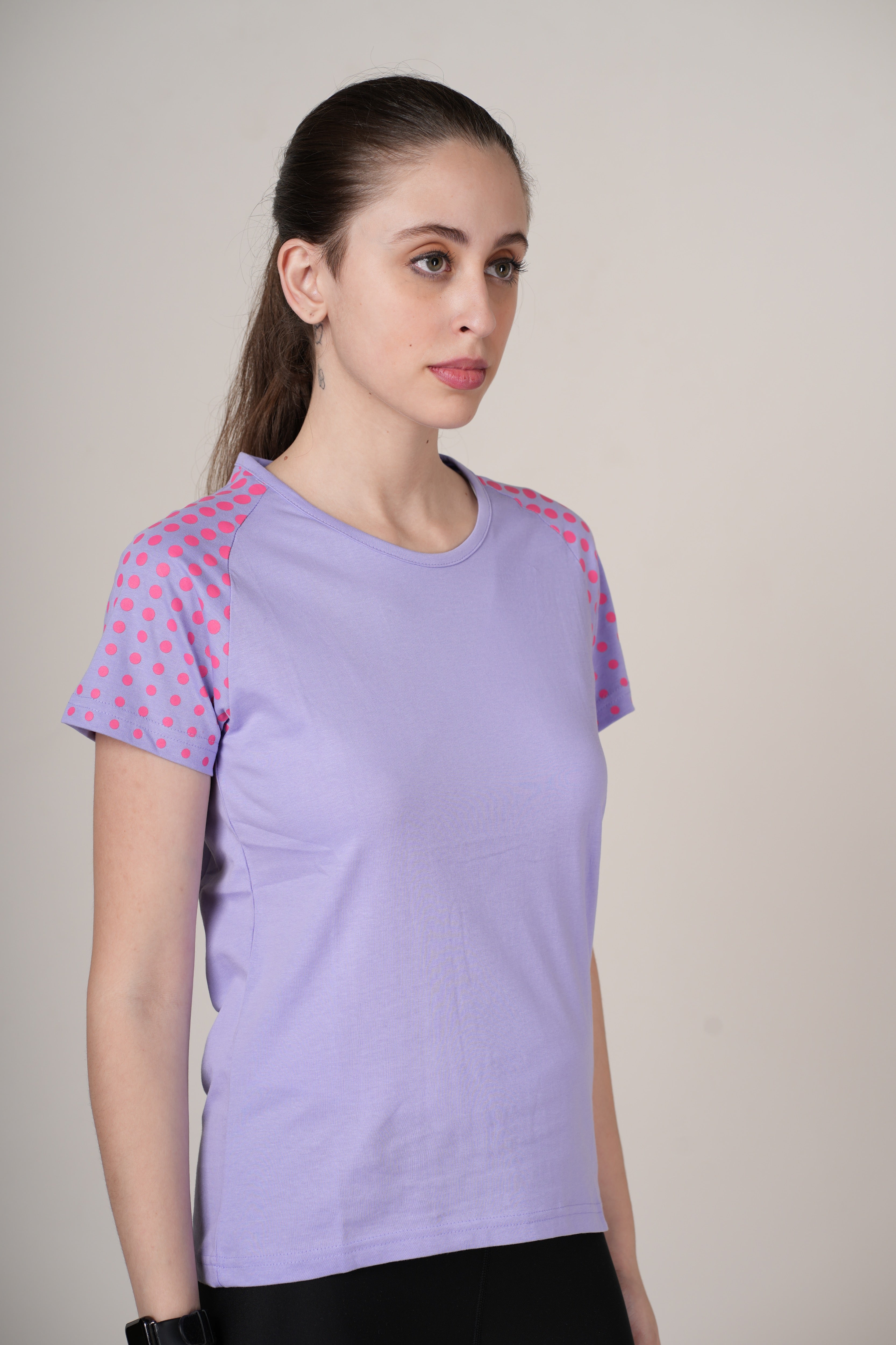 Womens Lavender Cotton Regular T-Shirt