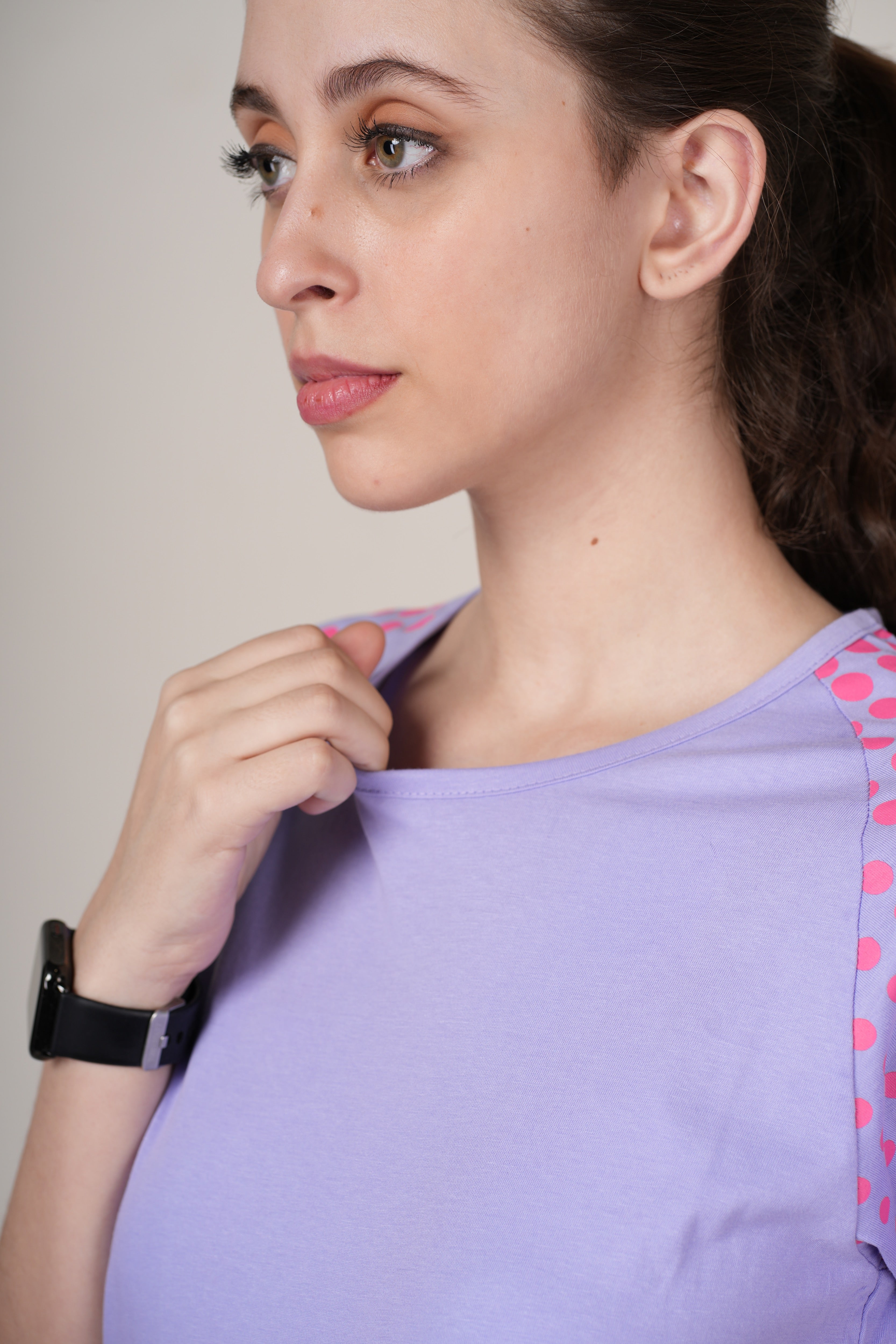 Womens Lavender Cotton Regular T-Shirt